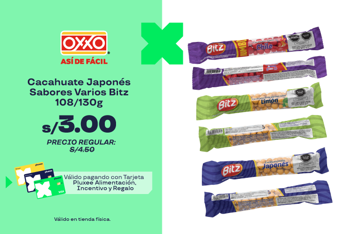 CACAHUATE JAPONÉS SABORES VARIOS BITZ 108/130G A S/3.00.PRECIO REGULAR:S/4.50